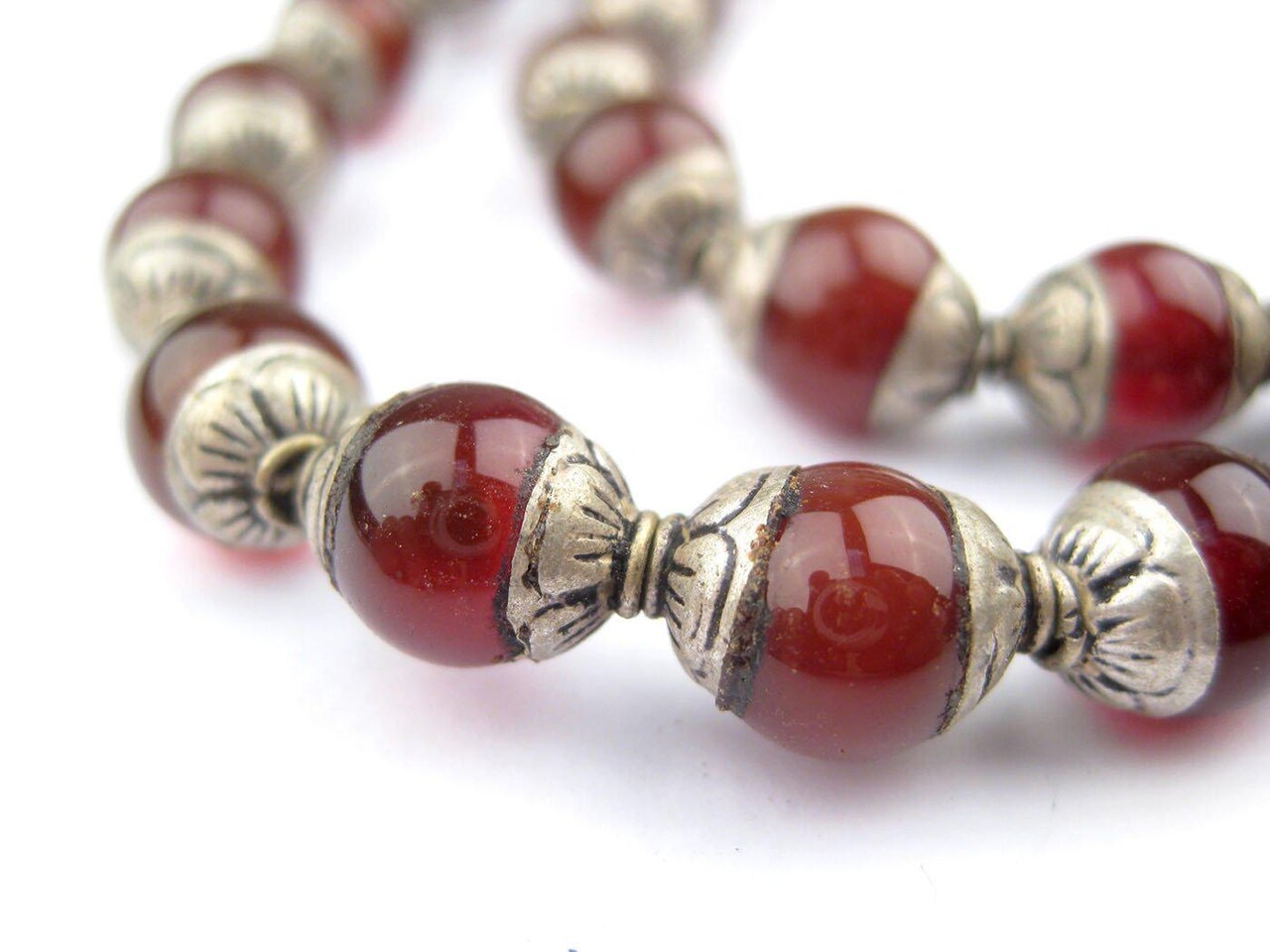 TheBeadChest Capped Carnelian with Silver Gemstone Beads, Full Strand of Round Nepalese Stone Beads, Great for DIY Jewelry Necklace & Bracelet Making